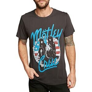 Chasor Men's Dark Gray Multi-Color Graphic Band Tee Shirt, "Motley Crue", Size M